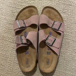 Birkenstock big buckle sandals in lavender suede
